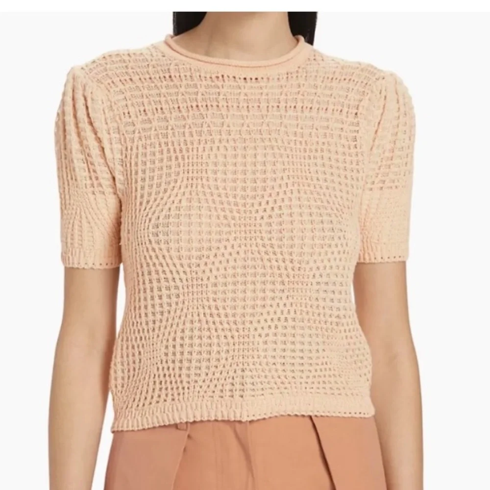 Ulla Johnson Capri Top Crème Knit Cotton Short-Sleeve Top Size Large Puff Sleeve